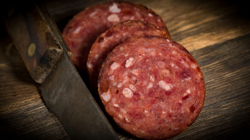 Summer,sausage,cutting,board,knife